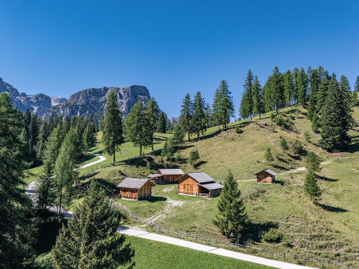 Almhütten in den Lärchenwiesen von Alta Badia